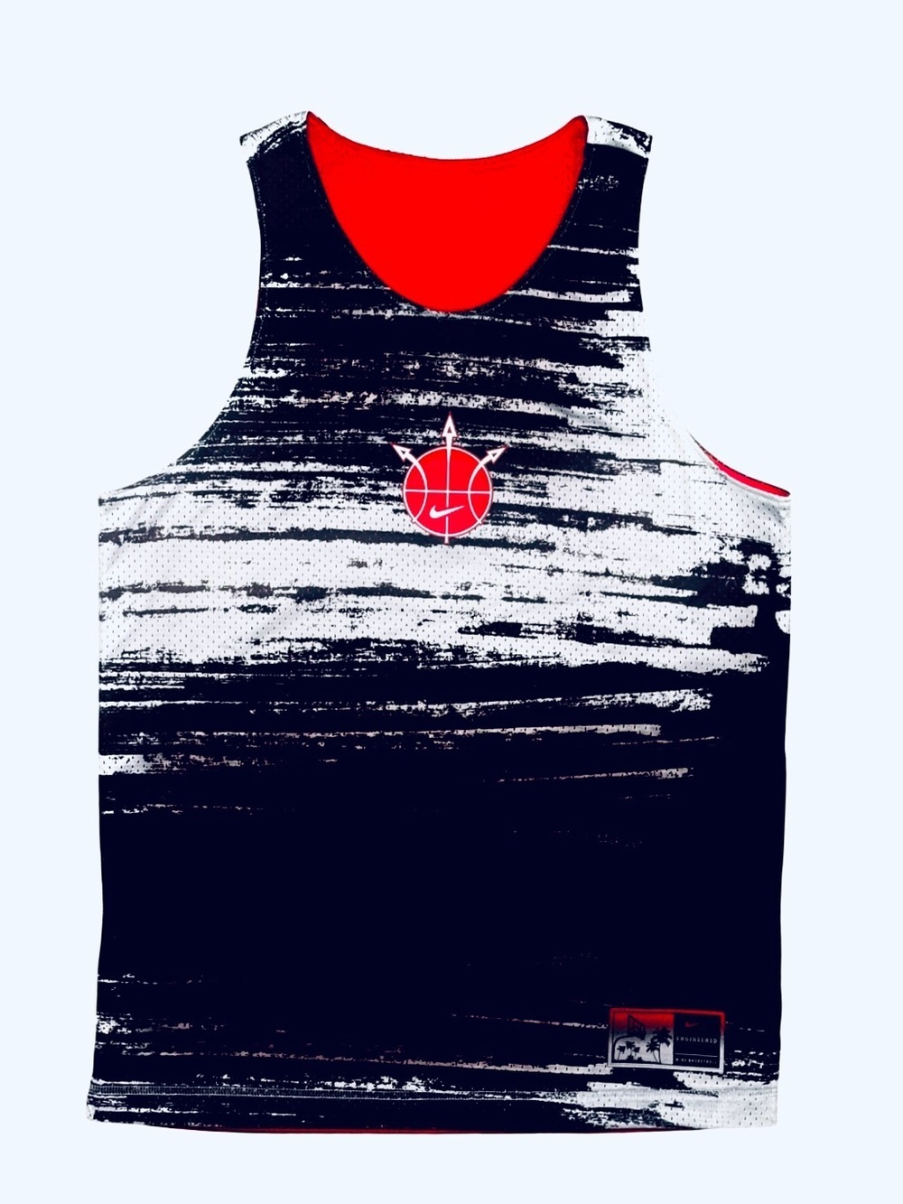 Nike Reversible Black & Red Brushstroke Graphic Basketball Jersey | Small